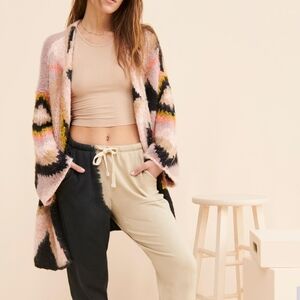 Free People Pink Multi-Color Open-Front Cardigan
